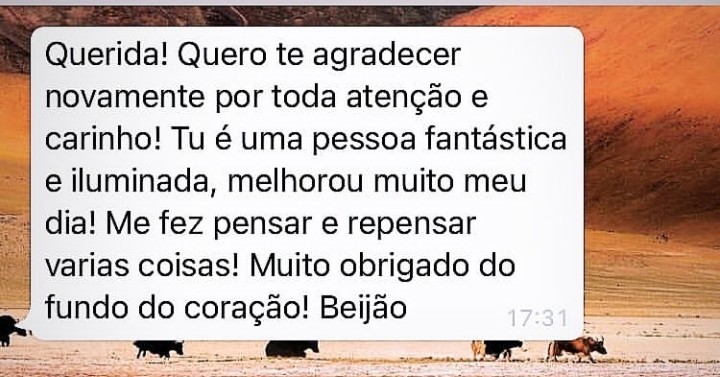 Depoimento: agradecimento por atencao, carinho e clareza